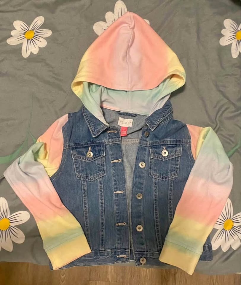 New Children's Place Rainbow Hooded Denim Jacket