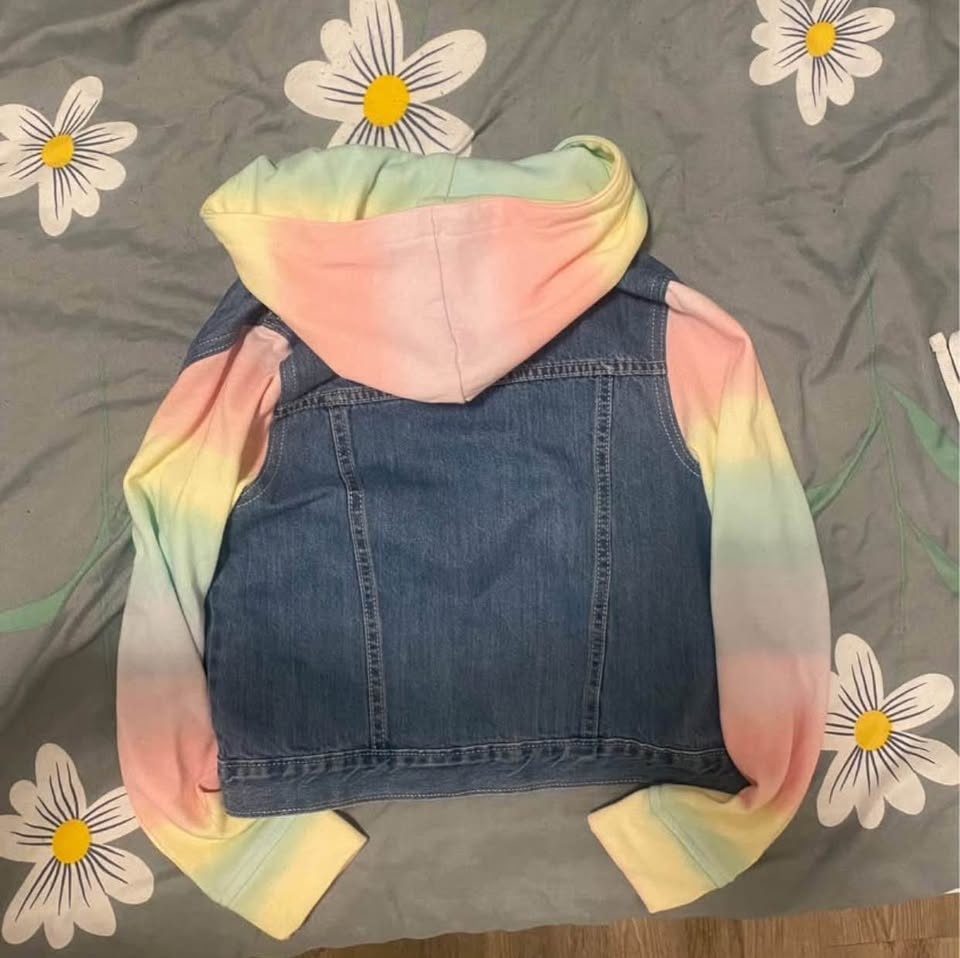 New Children's Place Rainbow Hooded Denim Jacket - photo 2