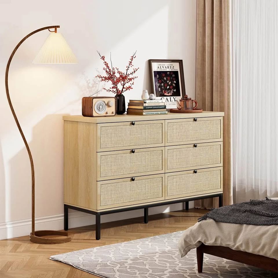 Bay Isle Home Boho Natural Rattan 6-Drawer Dresser