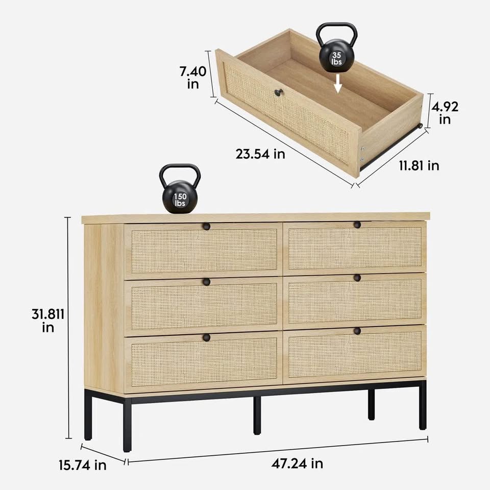 Bay Isle Home Boho Natural Rattan 6-Drawer Dresser - photo 3