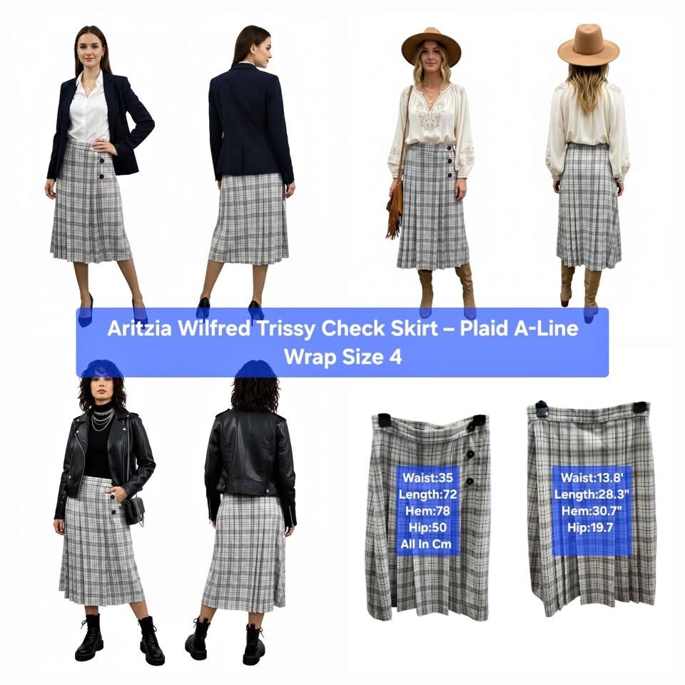 Aritzia Wilfred Trissy Check Skirt - Plaid A-Line Wrap Size 4