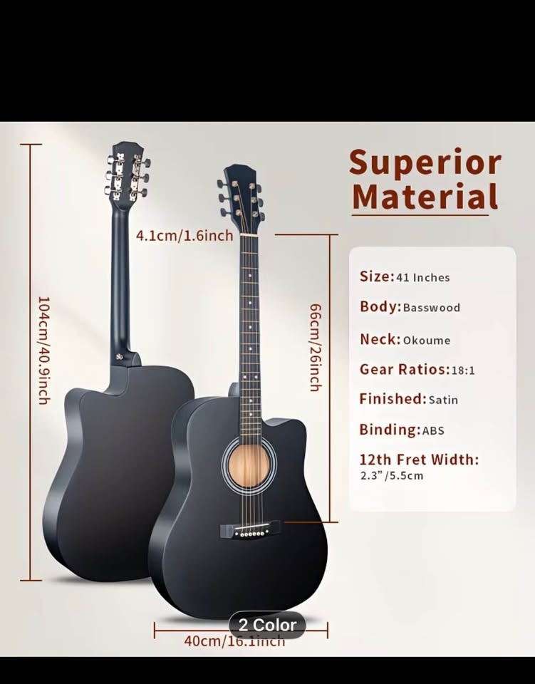 41-inch Matte Black Acoustic Guitar - photo 2