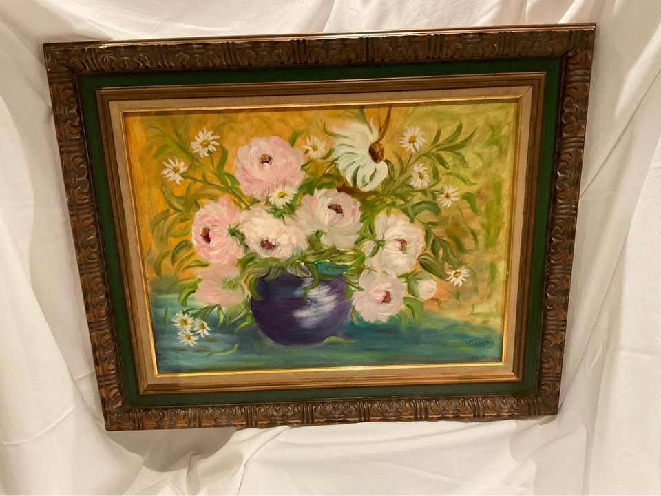 Vintage Oil Floral Painting Original Louise Miller Ornate Frame - photo 2
