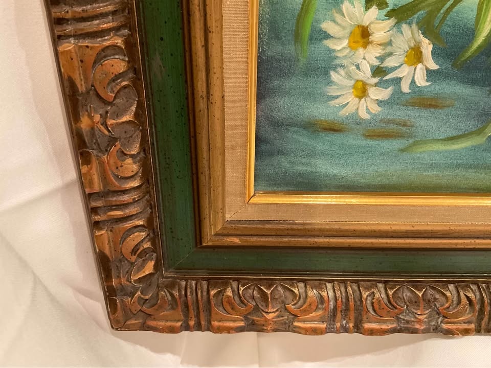 Vintage Oil Floral Painting Original Louise Miller Ornate Frame - photo 4