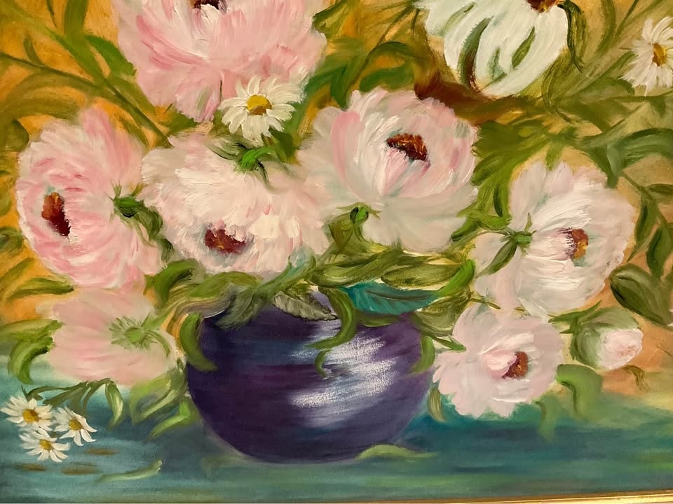 Vintage Oil Floral Painting Original Louise Miller Ornate Frame - photo 5