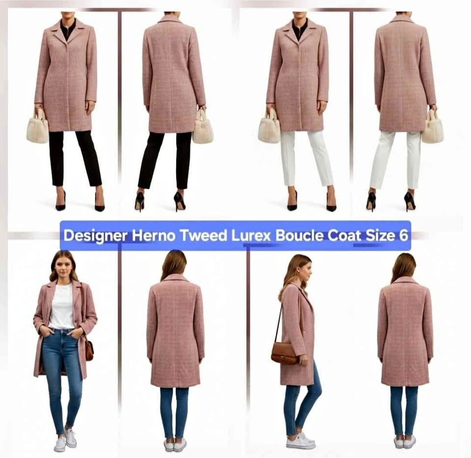 Designer Herno Tweed Lurex Bouclé Coat Size 6