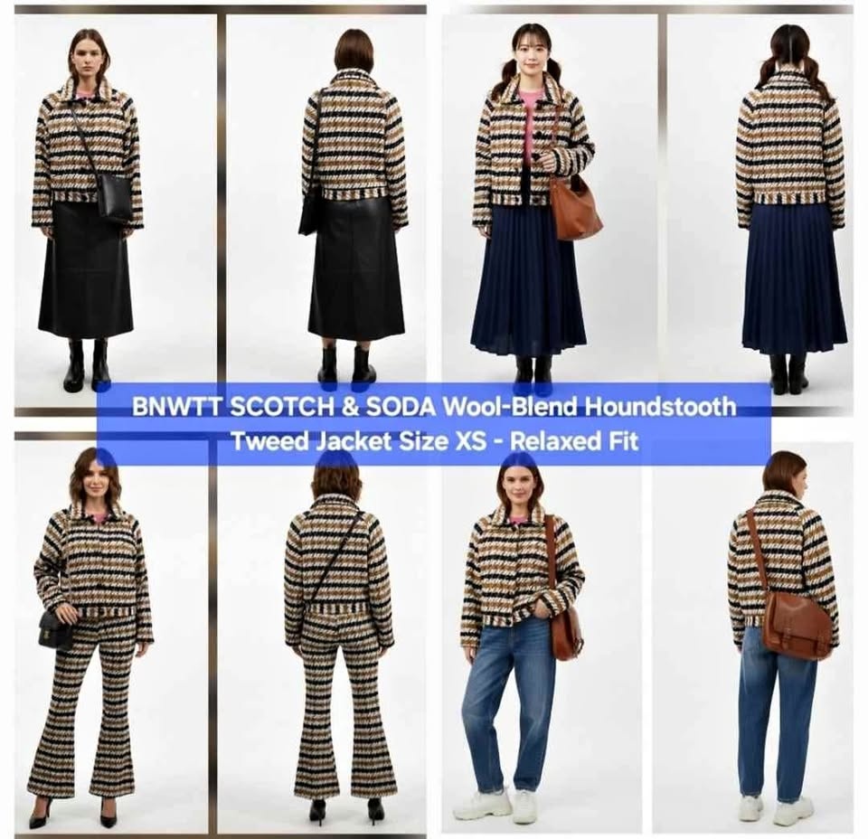 SCOTCH & SODA Wool-Blend Houndstooth Tweed Jacket - Size XS