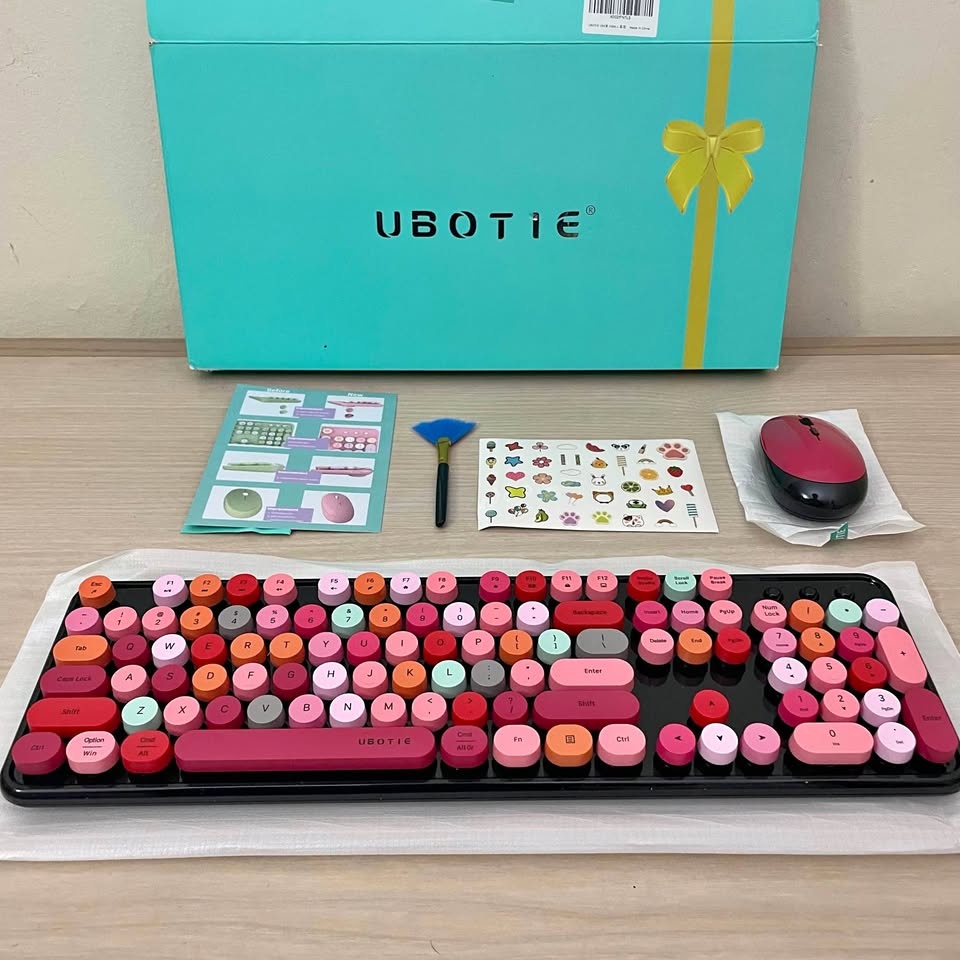 UBOTIE Wireless Keyboard & Mouse Combo | Colorful Typewriter Key