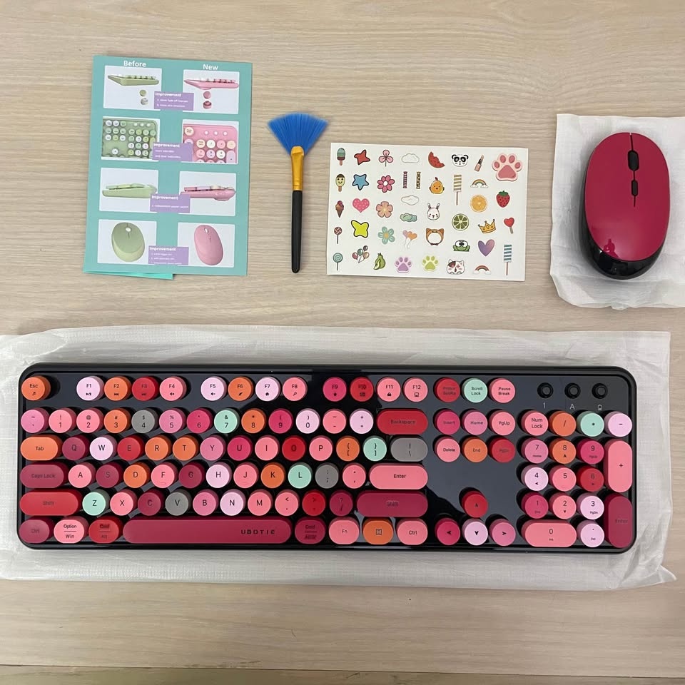 UBOTIE Wireless Keyboard & Mouse Combo | Colorful Typewriter Key - photo 2