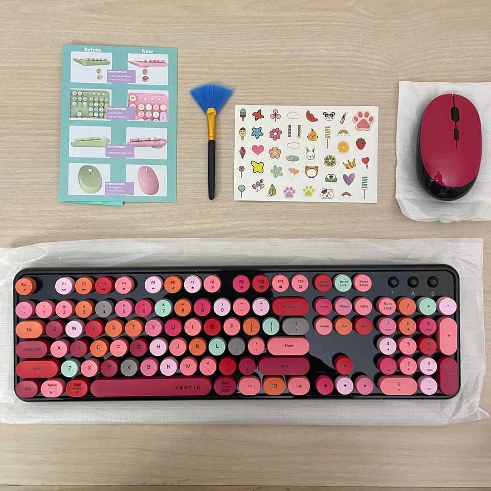 UBOTIE Wireless Keyboard & Mouse Combo | Colorful Typewriter Key - photo 3