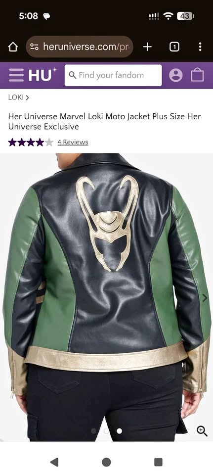 Her Universe Marvel Loki Moto Jacket Plus Size 3X