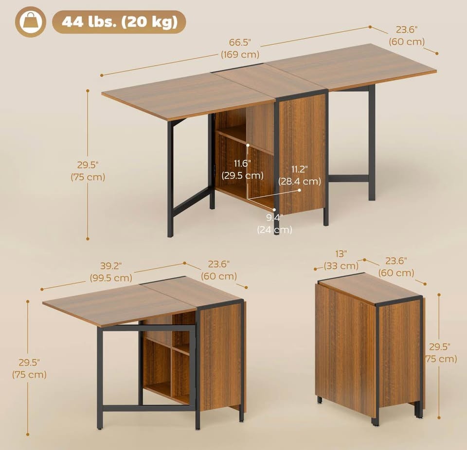 Multi-use Foldable Table with Hideaway Shelves Brand New Assembl - photo 5