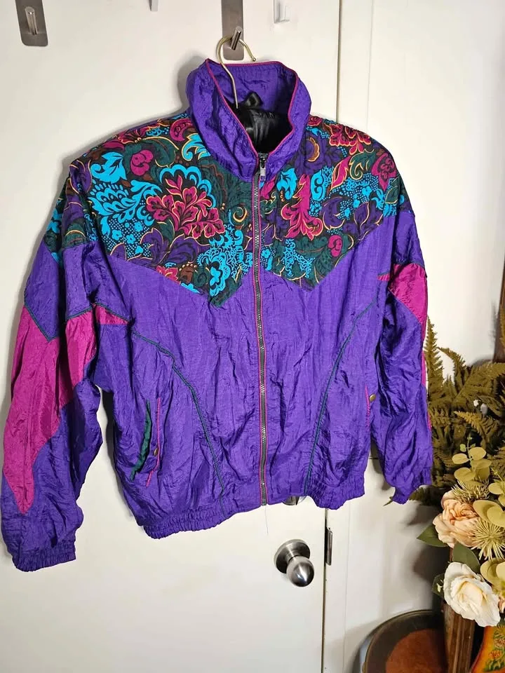 Size M Vintage 90s Y2K Floral Windbreaker Jacket thumbnail