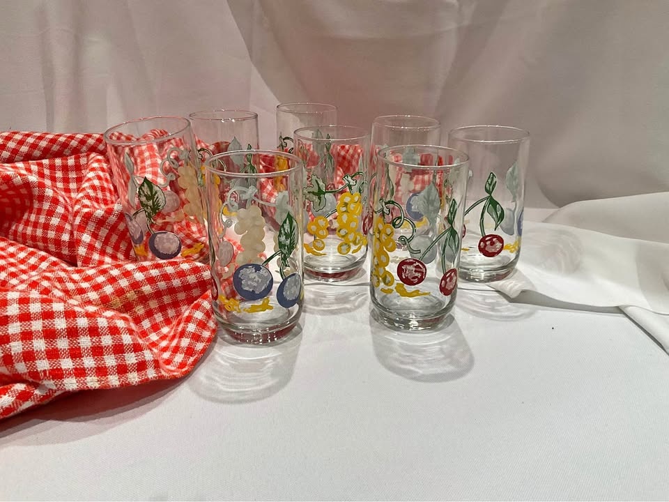 Vintage Corelle Fruit Basket Glasses Set of 8