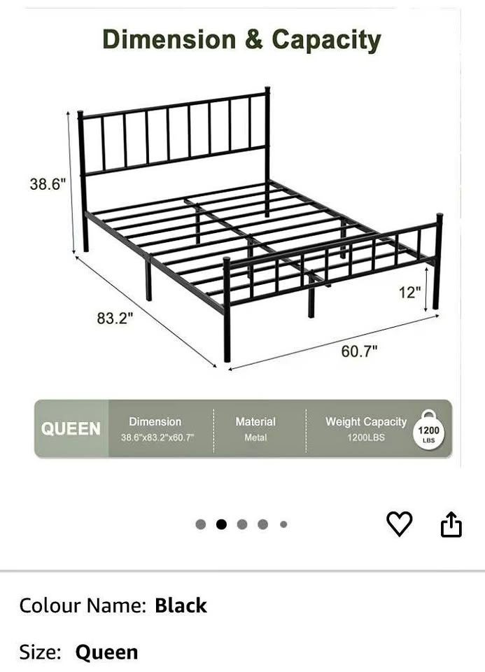 Queen Size Black Metal Bed Frame