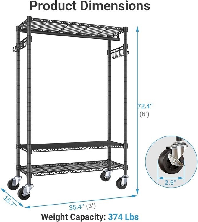 Heavy Duty Clothes Rack with Lockable Wheels - photo 2