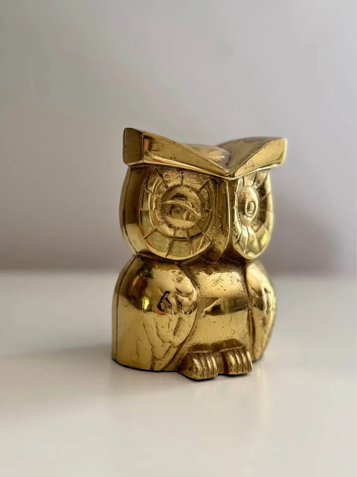 Vintage Brass Owl Coin Bank / Piggy Bank thumbnail