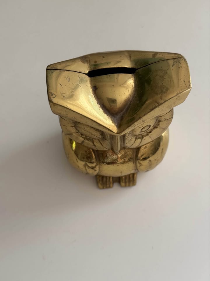 Vintage Brass Owl Coin Bank / Piggy Bank - photo 3