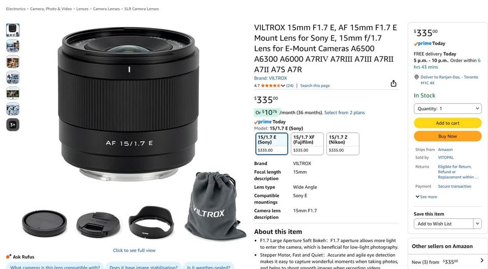 Like New Viltrox 15mm f/1.7 AF Sony E Lens Save on Tax - photo 2