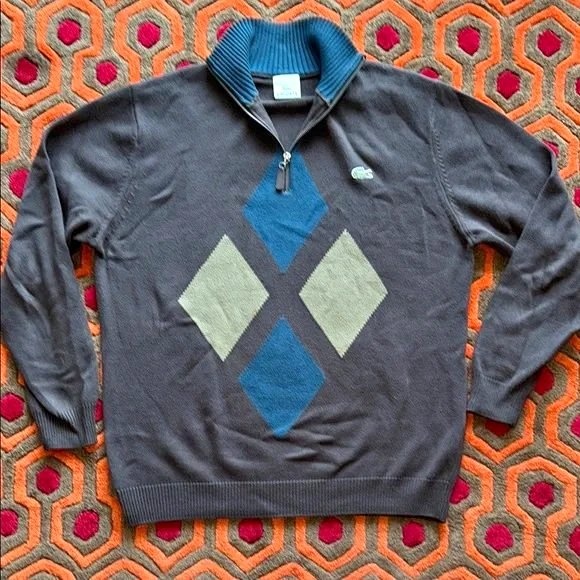 🏆 Lacoste Olive and Blue Zip Up Sweater Men's Sz 5