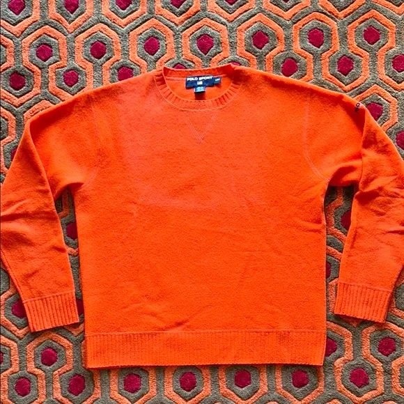 🏆 Polo by Ralph Lauren Orange Crewneck Sweater Men's Medium Wool