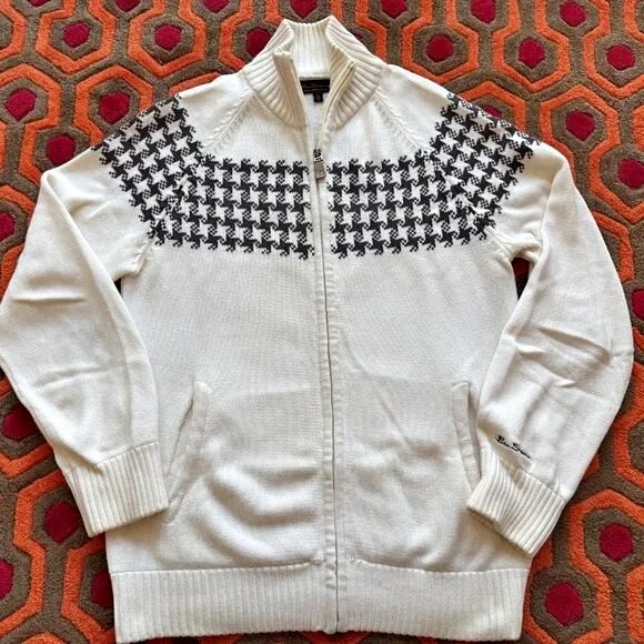 🏆 Ben Sherman Zip-up Sweater Cardigan Men's Small Houndstooth