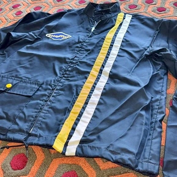 🏆 Vintage Good Year Racing Jacket Men's M/L Blue Yellow Stripe