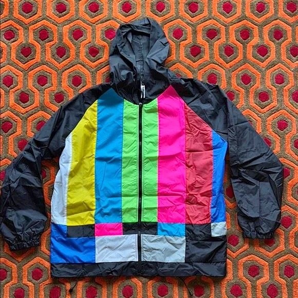 🏆 TV Test Pattern Jacket Windbreaker Men's Large NEW