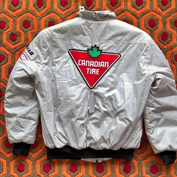 🏆 Men's Canadian Tire  Bomber Racer Jacket - Silver/Off-