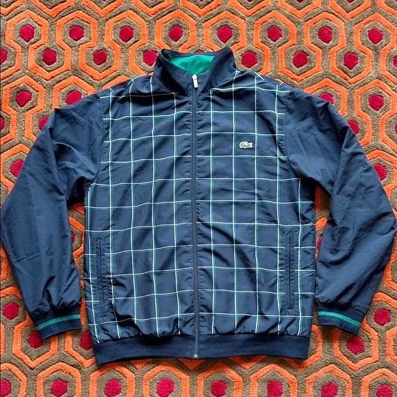 🏆 Lacoste Sport Men's Navy Checkered Jacket Windbreaker Size