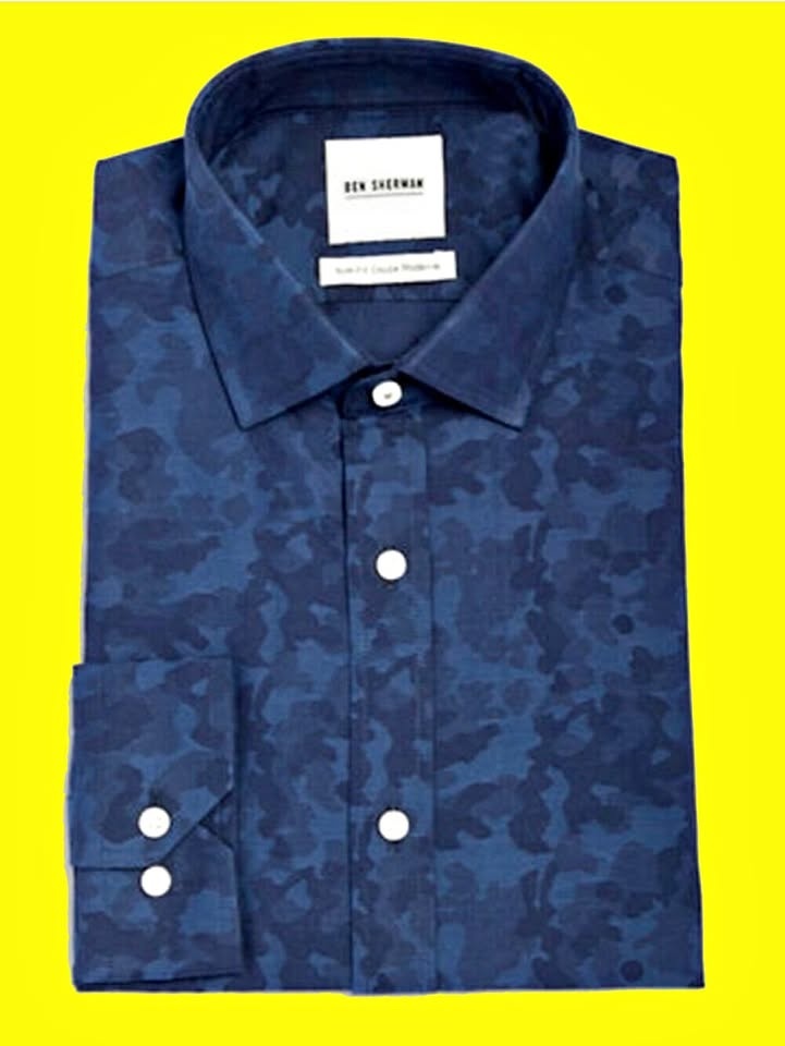 🏆 NEW Ben Sherman Blue Camo Dress Shirt Men's Long Sleeved