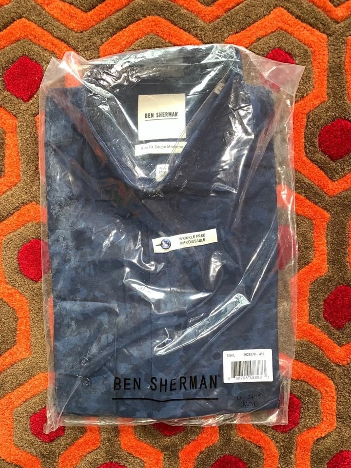 🏆 NEW Ben Sherman Blue Camo Dress Shirt Men's Long Sleeved - photo 2