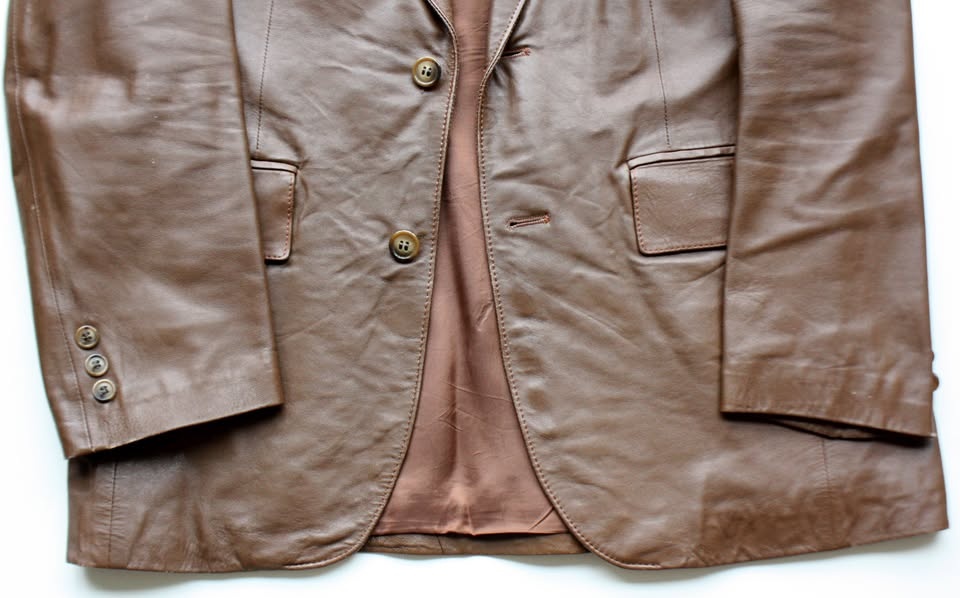 🏆 Vintage Faux Leather Sport Jacket Blazer brown Men - photo 5