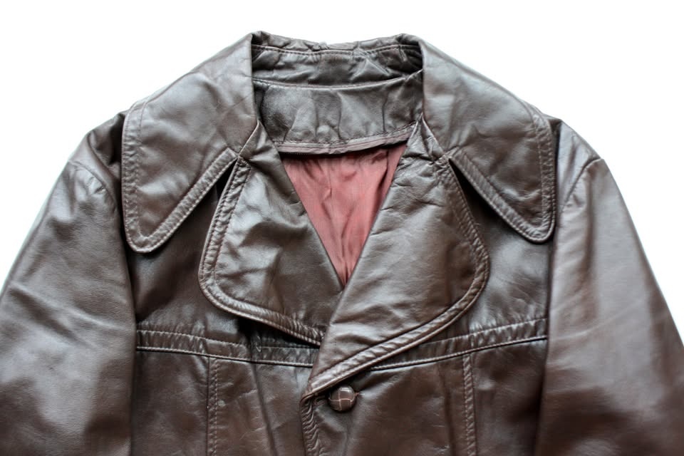 🏆 Sears Vintage Retro Leather Jacket big collar 1970 - photo 2