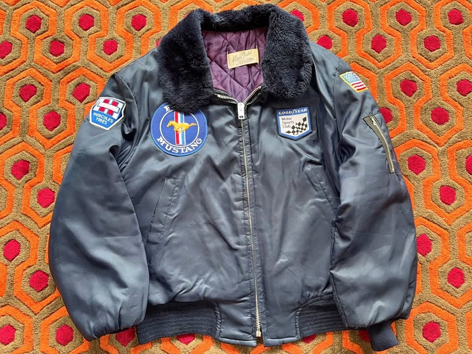 🏆Men's Flight Jacket Coat Small/Md Nylon Good Year Ford Musta