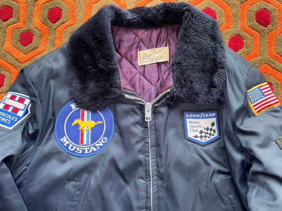 🏆Men's Flight Jacket Coat Small/Md Nylon Good Year Ford Musta - photo 2