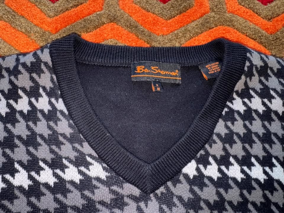 🏆 Ben Sherman Houndstooth Pullover Sweater Men's M - photo 2