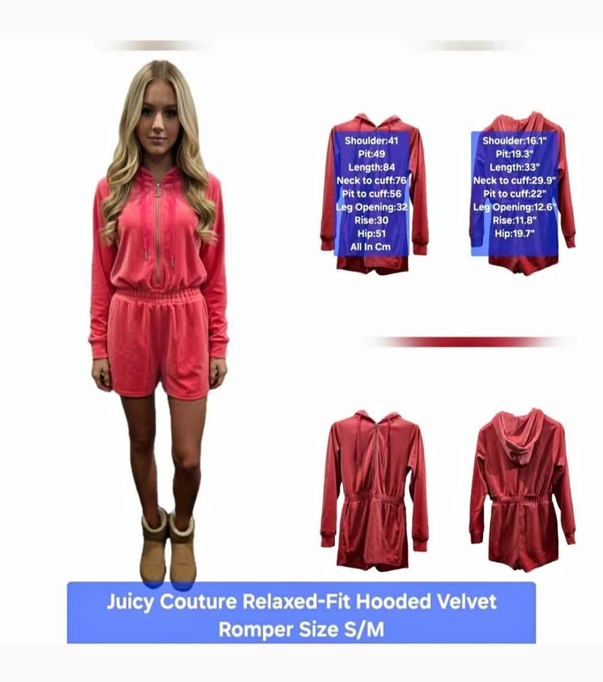 Juicy Couture Pink Velvet Hooded Romper Size S/M