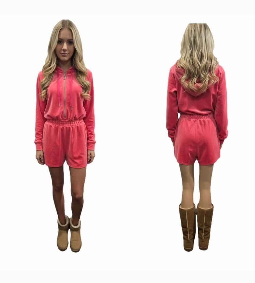 Juicy Couture Pink Velvet Hooded Romper Size S/M - photo 3