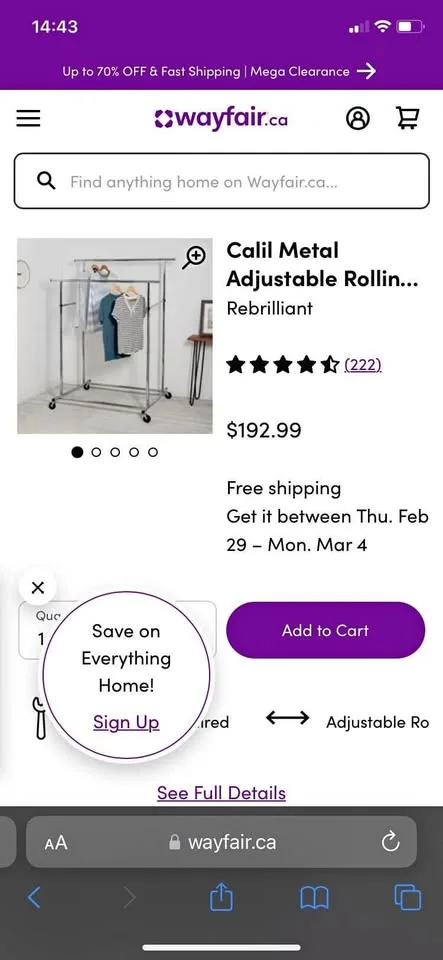 Adjustable rolling metal clothing rack thumbnail