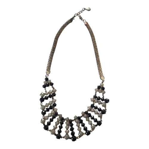 Vintage Gold Tone Statement Collar Necklace - Black & Ivory Bead - photo 2