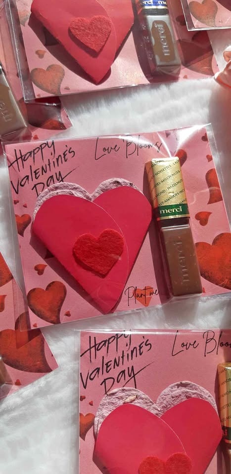 Valentine Day small gift - 2 plantable paper hearts and tiny cho