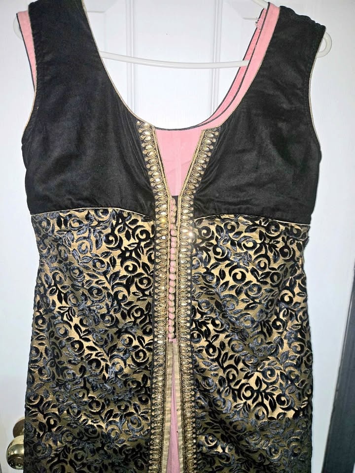 Pink and velvet black/gold Indian style dress set