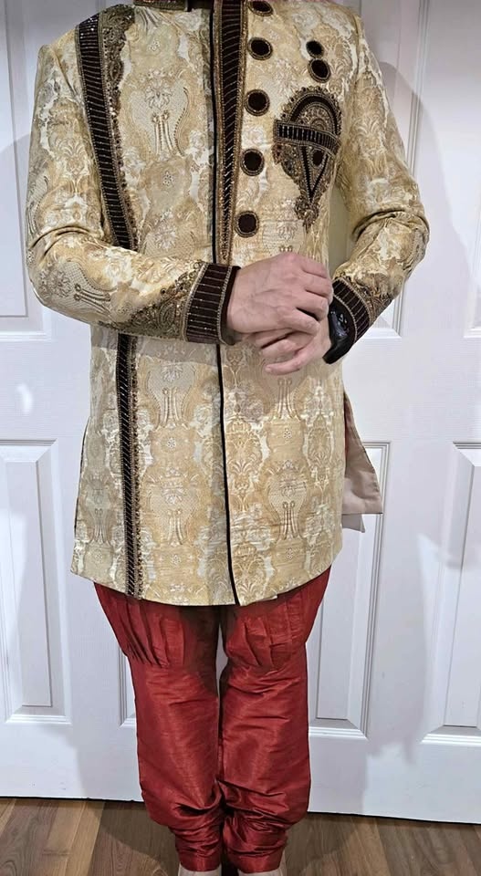 Custom made Men's Gold Embroidered Sherwani