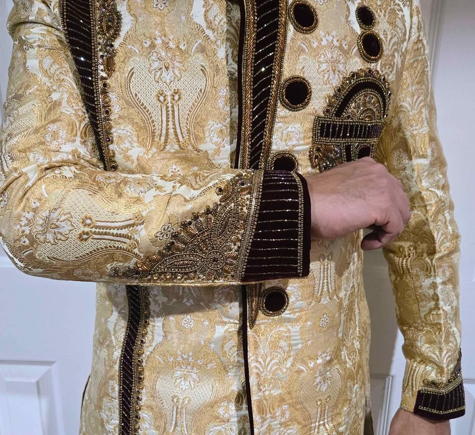 Custom made Men's Gold Embroidered Sherwani - photo 2