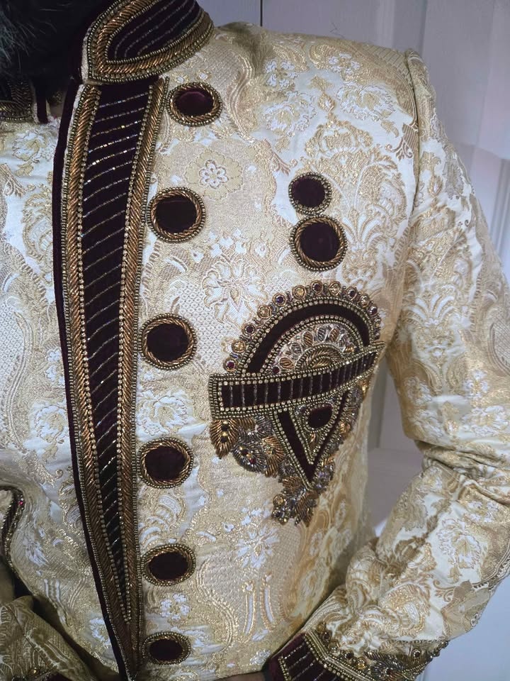 Custom made Men's Gold Embroidered Sherwani - photo 3