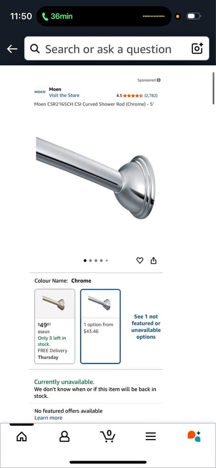 Shower rod - Curved moen