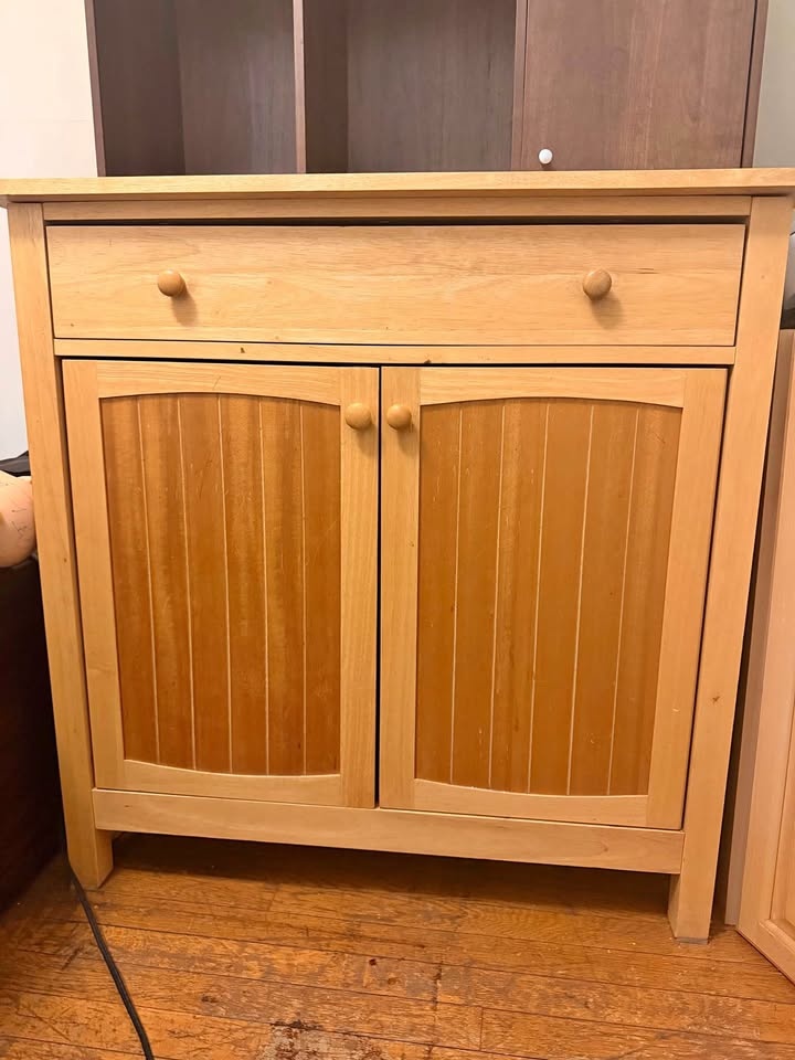 Wooden Storage Cabinet with Hutch – Good Condition