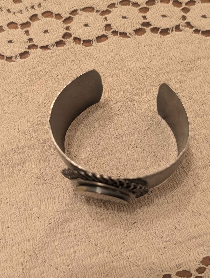 Hammered Metal Cuff Bracelet with Mother of Pearl Inlay - photo 5