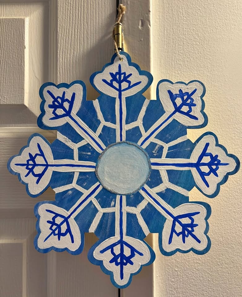 Handmade wood snowflake painting